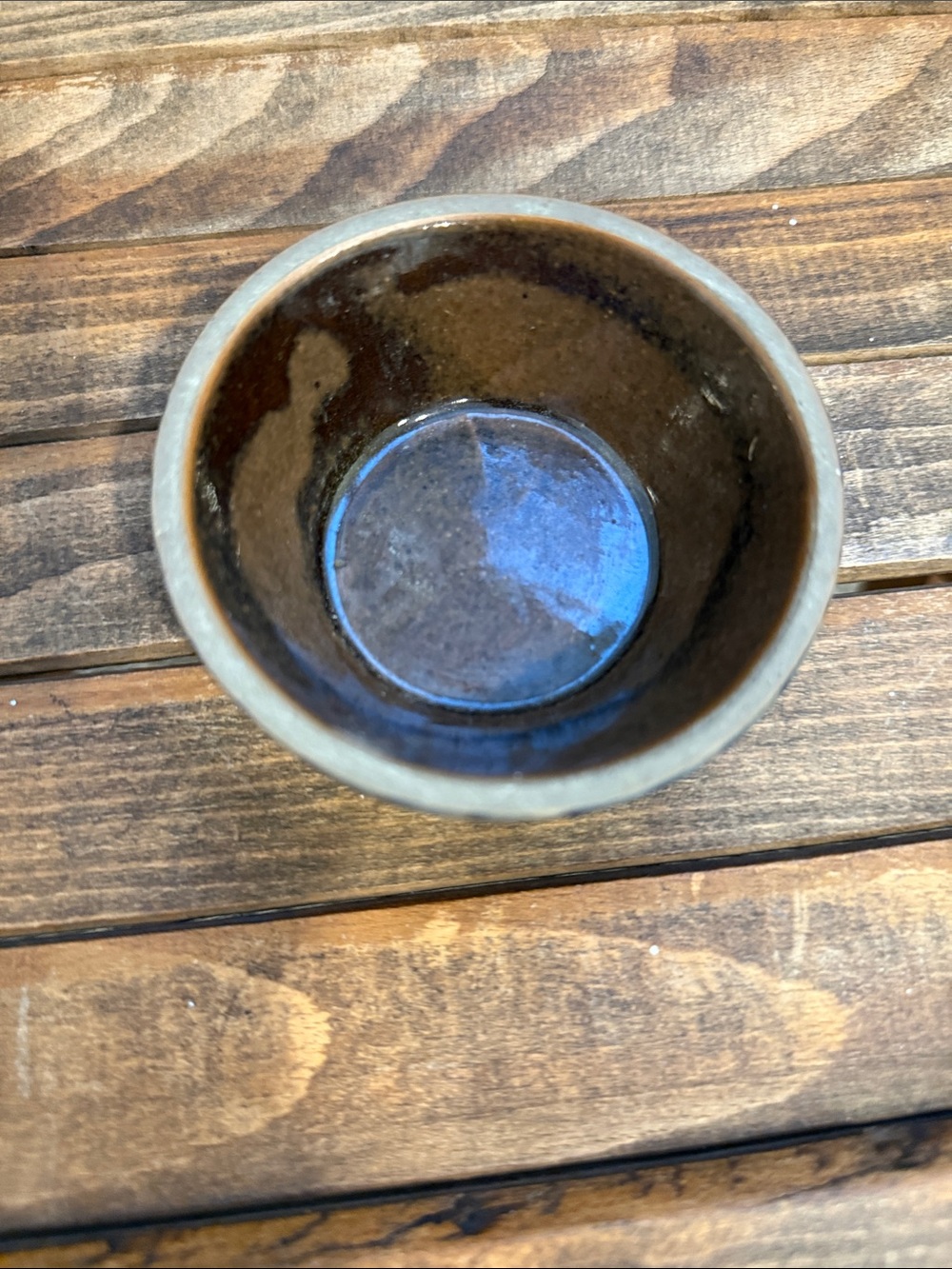 Vintage Saucer Pottery Stoneware trinket Blue Brushstroke Brown Glaze Handmade - Picture 3 of 4